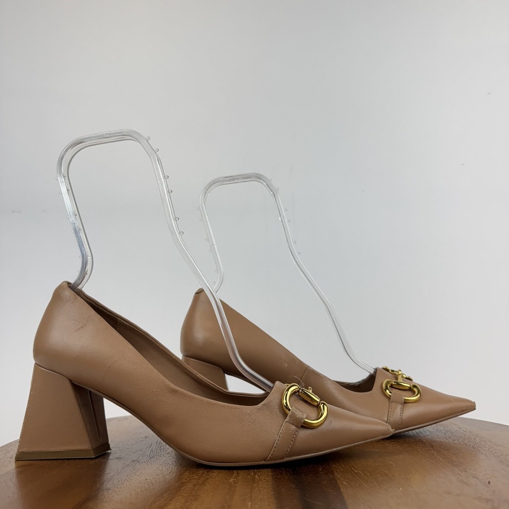 Womens Jeffrey Campbell Happy Hour Beige Leather‎ Bit Pumps Heels Size 8 M GUC
